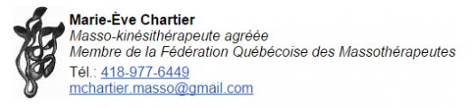 Marie-Eve Chartier Massothérapeute Marie-Eve Chartier Massothérapeute