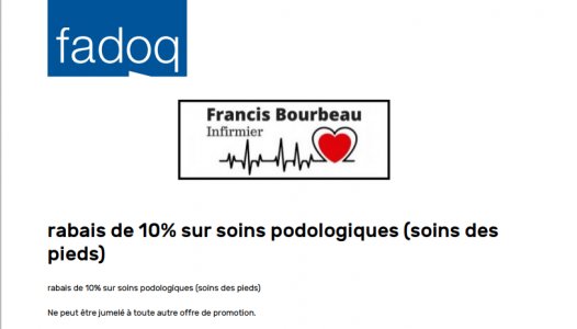 promotion : Soins infirmiers et Soins de Pieds Francis Bourbeau
